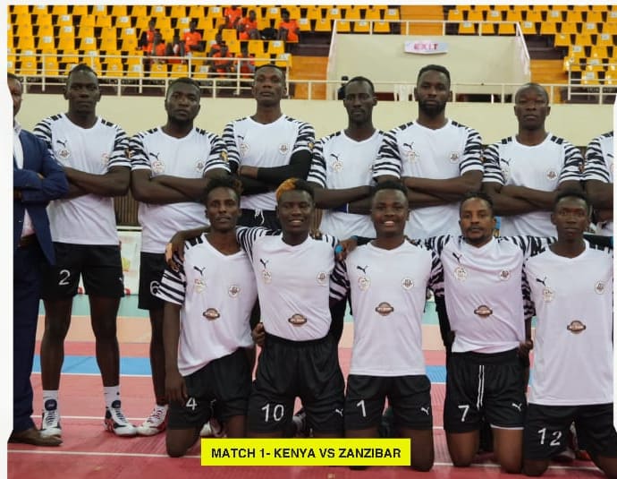 The Kenya men’s squad line up before their opening match at the Africa Kabaddi Championship 2024.