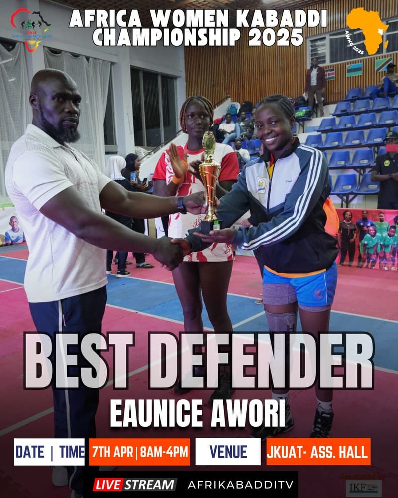 Uganda’s She Gladiators lift the winners’ trophy at the Africa Women Kabaddi Championship 2025.