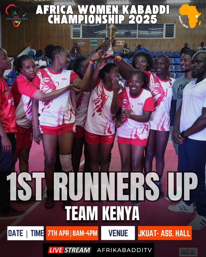 Uganda’s She Gladiators lift the winners’ trophy at the Africa Women Kabaddi Championship 2025.